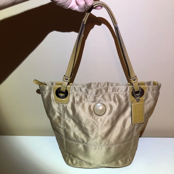 Authentic Coach Matte Gold Fabric Satchel with Shoulder Straps, Zipper Close - Picture 10 of 15